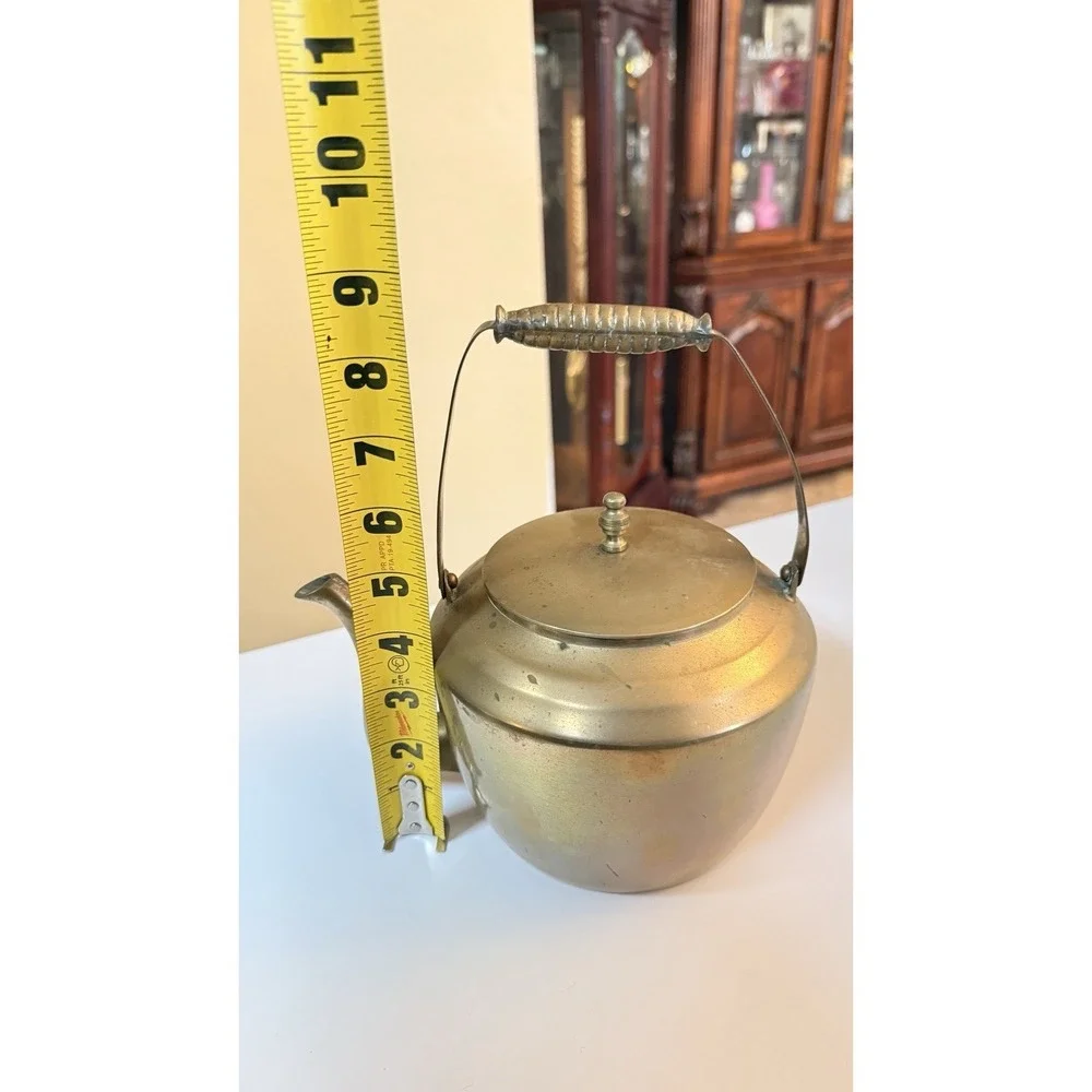 Vintage Brass Tea Kettle Teapot Bail Handle Lid Decorative‎ Rustic MCM